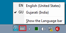 Language bar on desktop